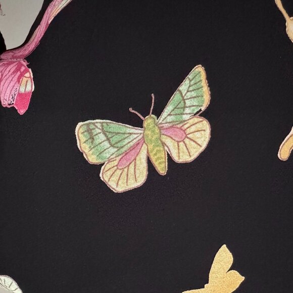 Vtg Chadwicks Butterfly Dress L All Over Print Flutter Sleeves Beaded Fairy Goth - Picture 7 of 8